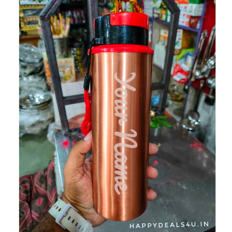 Copper Bottle - Name Customized Copper Bottle in Sipper Style Plastic Lid with 1L Capacity