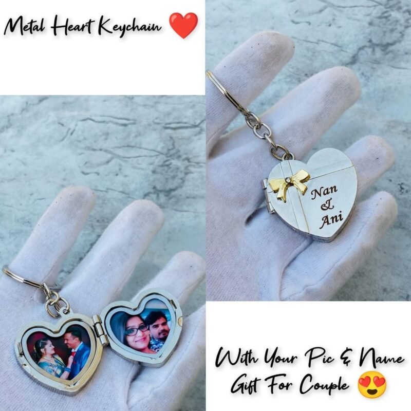 metal heart photo keychain